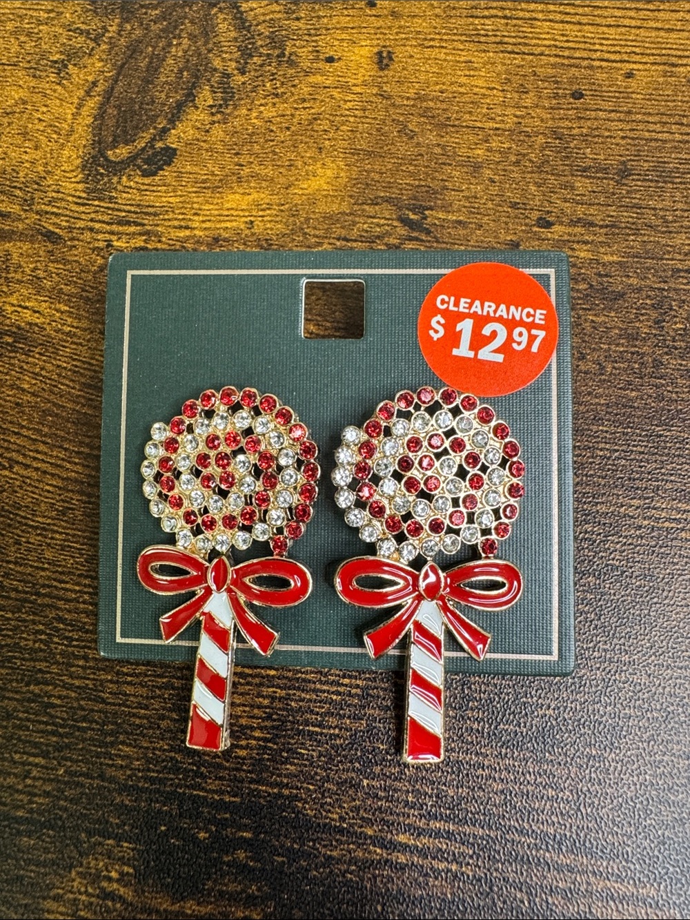Festive Red Crystal Lollipop Earrings with Bow Accent